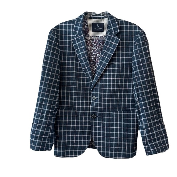 Tailorbyrd Other - Tailorbyrd windowpane plaid sport coat blazer jacket blue small in EUC